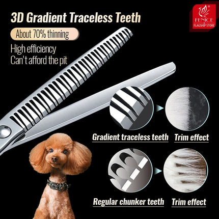 Fenice VG10 Steel 7Inch 3D Gradient Traceless Dog Grooming Straight/Curved Chunker Scissors Bearing Screws Pet Scissors 70% Rate