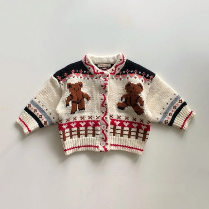 LILIGIRL Ins Korean Children Knitted Sweater Autumn Winter Cotton Soft Fashion Bear Knitted Boy's Cardigan Girl Sweater Coat