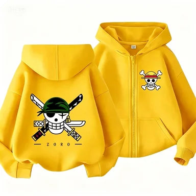 Boys Clothes Girls One Piece Cartoon Zipper Hoodie Kids Luffy Printed Casual Anime Hooded Sweatshirt Spring Outerwear