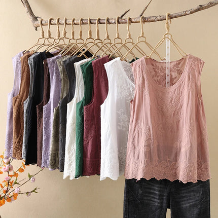 Ele Embroidered Loose Women's Tank Top Trendy Design Summer New Sle Cotton Comfortable Fit Overhead Casual Wear