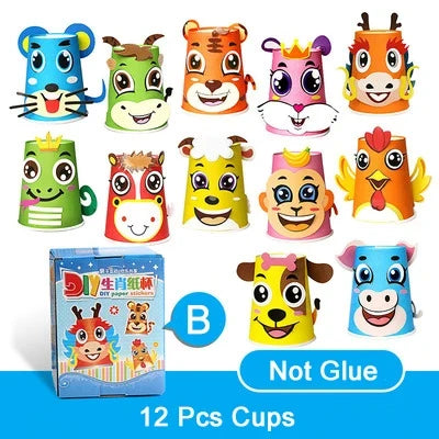 12pcs/set 3D DIY handmade Paper Cups Sticker Material Kit Kids Kindergarten School Art Craft Educational Toys for Children TMZ