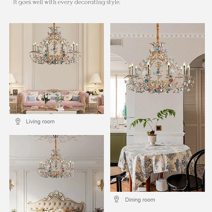 European Floral Design Chandelier Modern Rose Decorative Chandelier Lighting Nordic Living Room Ceramic Flower Chandelier