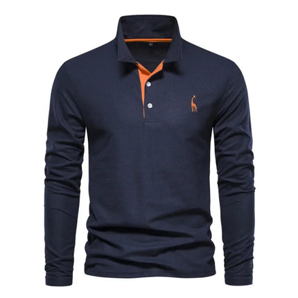 Spring New Style Men's Cotton POLO Shirt Casual Long Sleeve Turn-down Collar Embroidery Deer Fashionable Breathable Polo Top
