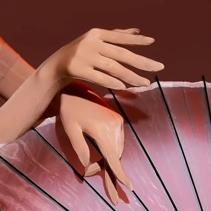 Sexy High Stretch Oil Luster Smooth Thin Five Finger Gloves Women Clubwear Cosplay Tight Erotic Stockings Nylon Long Gloves