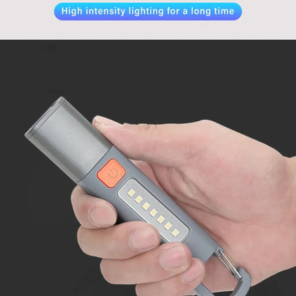 Strong Lighting ABS Flashlamp USB Rechargeable Zoomable Waterproof Outdoor EDC Torch with Hook  Long-range Emergency Lantern