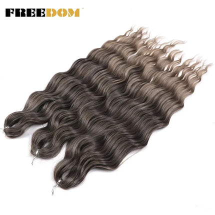 FREEDOM Synthetic Braiding Hair Extensions Deep Wavy 24 inch Long Curly Braids Hair Ombre Brown Rainbow Twist Crochet Hair