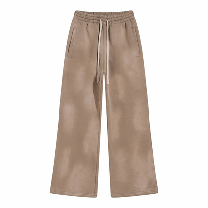 2025 Winter New Fleece Sweatpants Men Splashing Ink Spray Dyeing Wash Distressed Wide Joggers Grinding Edges Baggy Plush Pants