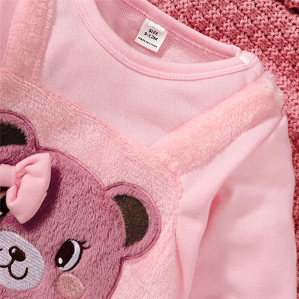 Baby Girl Romper Autumn&Winter Daily Bodysuit Pink Bear Print Long Sleeve Lovely Jumpsuit Clothing for Toddler Girl 3-24 Months