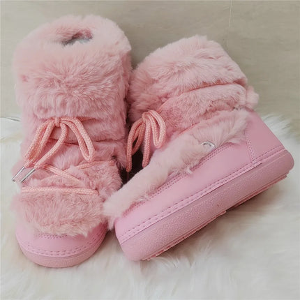 2025 Winter Ankle Boots for Women Platform Antiskid Waterproof Ski Boots Luxury Fluffy Furry Fur Boots Woman's Ankle Booties
