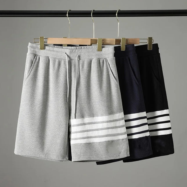 Four bar shorts men's summer new style waffle style trendy men's sports and leisure five quarter pants men's cross-border foreig