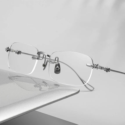 Designer Pure Titanium Fashion Square Frames Frameless Optical Blue Light Prescription Glasses Myopia Hyperopia For Men Women