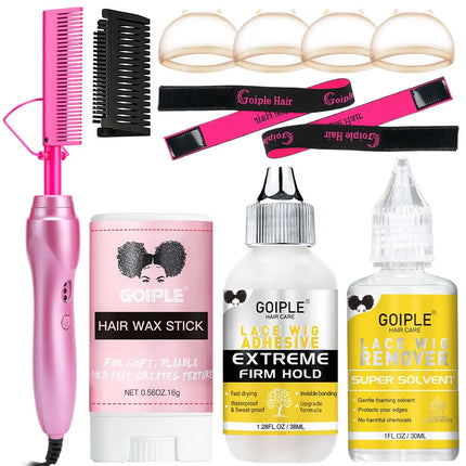 GOIPLE Electric Hot Comb Fast Heating Straightener Curling Iron Curler Brush Styling Tools for Hair Care Lace Wig Styling Set