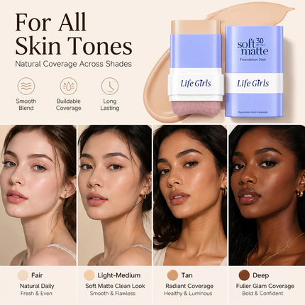 2 in 1 SPF30 Foundation Stick with Built-in Brush Soft Matte Full Coverage Waterproof Long Wear Concealer Makeup Base