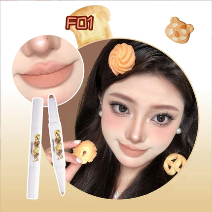 LEEMEMBER Lip Liner Bear Bakery Collection Lipstick Pencil Natural Coverage And Change Lip Color Double-Ended Lip Makeup