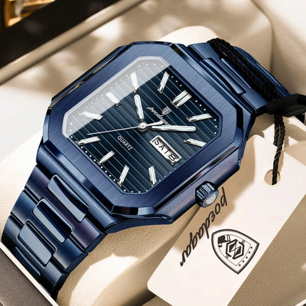 POEDAGAR Business Men's Watch Waterproof Luminous Date Week Classic Watches For Men Stainless Steel Men's Quartz Wristwatch Reloj