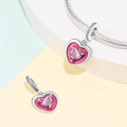 100% 925 Sterling Silver Fashion Pink Princess Skirt Bag Lipstick Charms Beads Fit Qikaola Original Bracelets DIY Jewelry Gifts