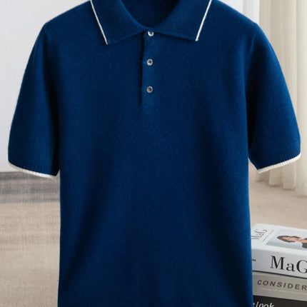 100% Merino Wool T-shirt Men's POLO Collar Short Sleeve Pullover 2025 Spring/Autumn New Fashion Knit Business Casual Sweater Tee