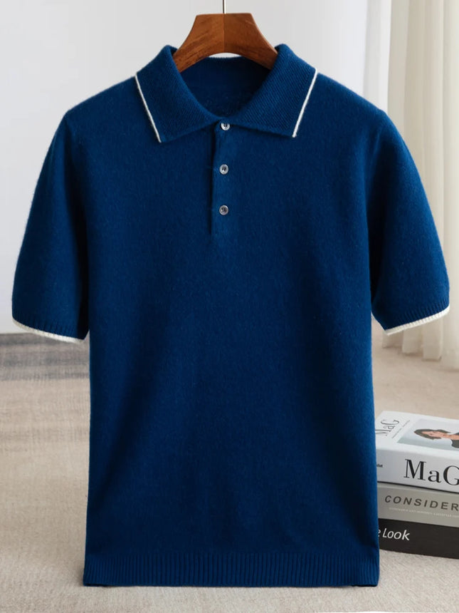 100% Merino Wool T-shirt Men's POLO Collar Short Sleeve Pullover 2025 Spring/Autumn New Fashion Knit Business Casual Sweater Tee