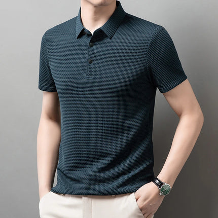 New Men's Business Casual Short-Sleeved Bone Flower Solid Color POLO Shirt Fashion Breathable Comfortable Summer Versatile Top