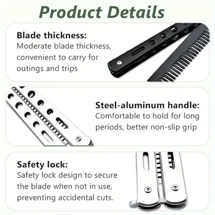 Foldable Comb Stainless Steel Practice Training Butterfly Knife Comb Beard Moustache Brushe Salon Hairdressing Hair Styling Tool