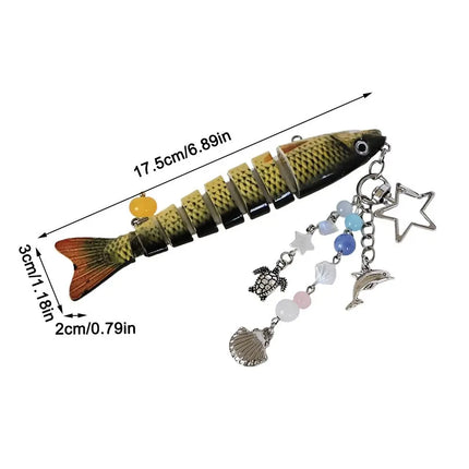New Plastic Fish Keychain Multi Jointed Simulation Fish Hook Key Chain Backpack Pendant Gifts
