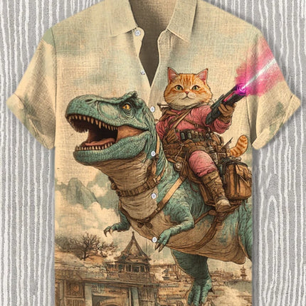Men's Cat Graphics Shirts Short Sleeved Button Down Lapel Shirt For Summer Oversized Tops Vacation Casual Hawaiian Shirts