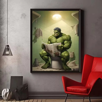 Pop Comic Cartoon Funny Spider-Man Superhero Reading Newspaper Canvas Wall Art Poster, Modern Bathroom Home Room Decor Painting