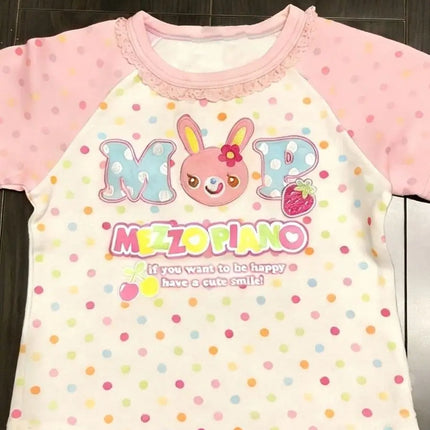 Cute Japanese Style Short Sleeve round Neck Lace Print T-Shirt for Girls Early Fashion Soft Shoulder Insert Color Block Summe...