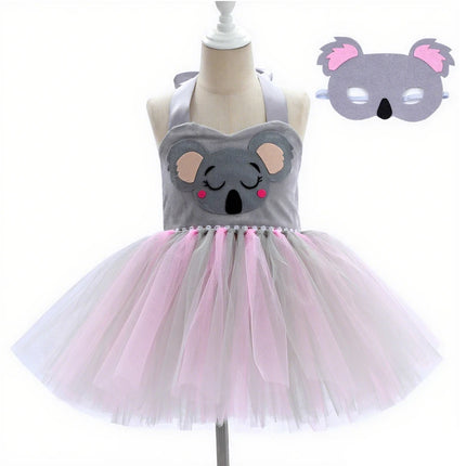 Girl Cartoon Raccoon Sloth Koala Piggy Rabbit Tutu Sling Dress Children Cosplay Festival Performance Dance Costume Headband Sets