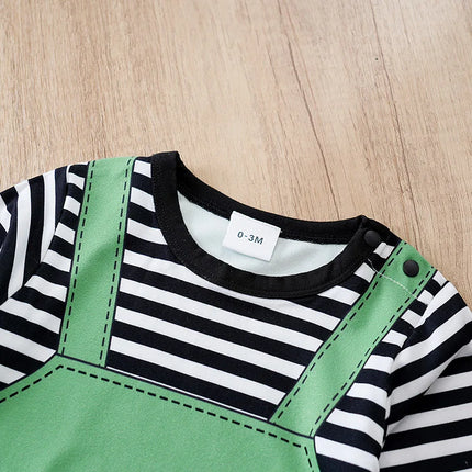 Newborn baby spring and autumn leave 2 pieces braces, long-sleeved cartoon stripe zebra round neck soft and comfortable one-piec