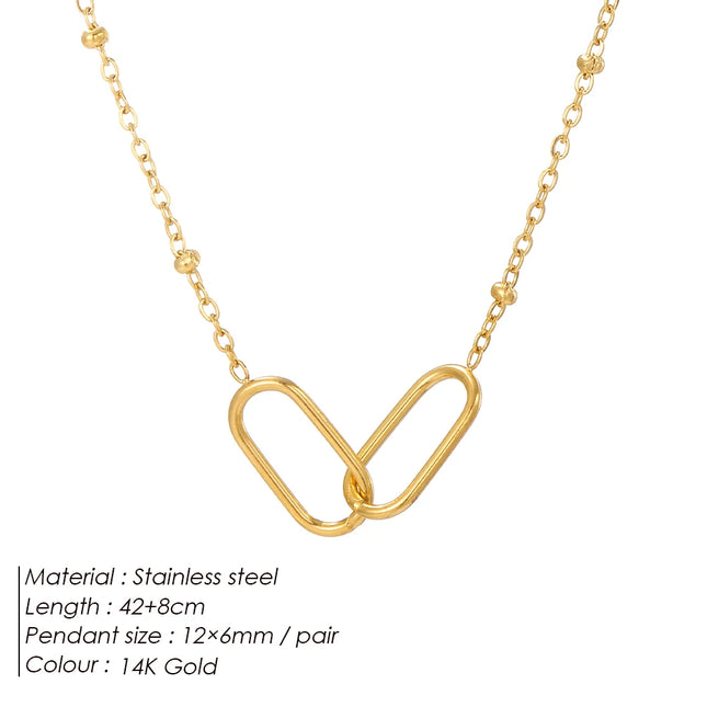 EManco Hot Fashion Stainless Steel Link Infinity Necklace Geometric Double Paperclip Pendant Women's Simple Jewelry Wholesale