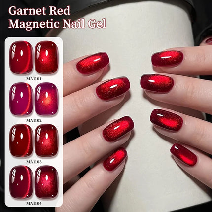 Garnet Red Cat Magnetic Gel Nail Polish Sparkling Glitter Semi Permanent Soak Off UV Gel Varnish For Valentine's Nail Supplies