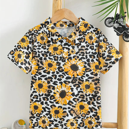 Cartoon Pattern Print Boys Girls Creative Polo Shirts Casual Short Sleeve Lapel Shirt Tops Children Clothes for Summer Outdoor