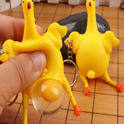 1PC Funny Fidgets Keychains Novelty Antistress Squeeze Laying Egg Chicken Toys Keyring Surprise Squishy Kids Children Toys