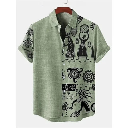 New men's summer Hawaiian casual fashion beach vacation style short sleeved printed shirt loose retro social plus size top