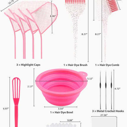 19PCS Hair Bleach Highlighting Kit with Dye Brush and Bowl, Frosting Cap, Gloves, Cape - Home Salon Tools for Bleaching Coloring Dying