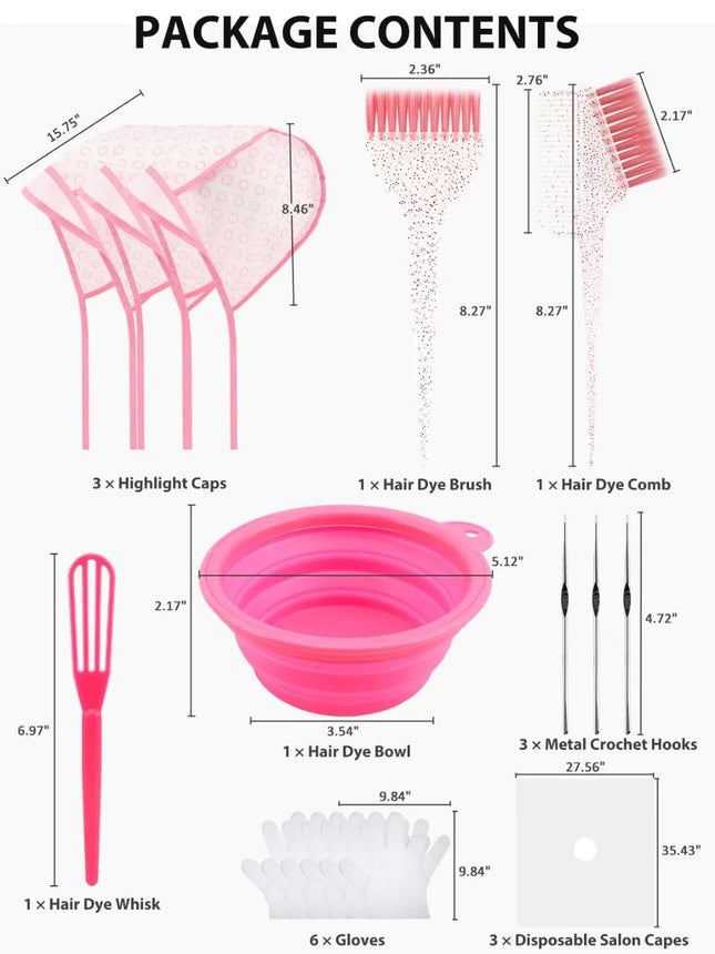 19PCS Hair Bleach Highlighting Kit with Dye Brush and Bowl, Frosting Cap, Gloves, Cape - Home Salon Tools for Bleaching Coloring Dying