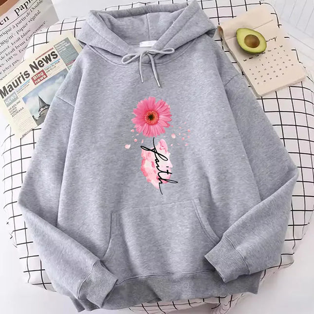 Fashion Faith Flower Print Hoodies Spring Autumn Winter Casual Hoodies Sweatshirts Women Tops Color Hoodie Sweatshirt