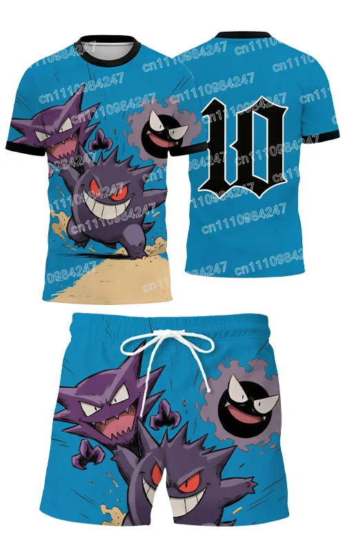 2026 Sport New Pokemon Pikachu 3D Print T-shirt Shorts Set Summer Casual Two Piece Outfit Men Women Cartoon Streetwear Tracksuit