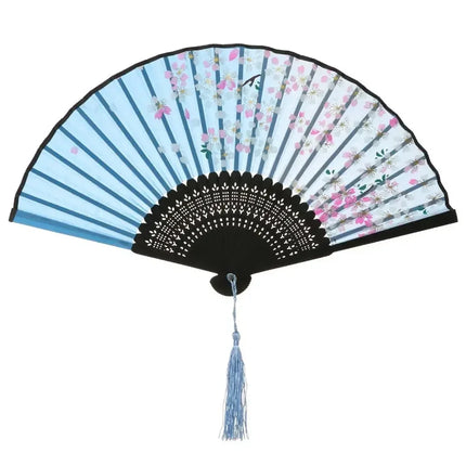 Retro Flower Pattern Home Decoration Elegent Bamboo Folding Fan Chinese Style Painting Handheld Fan Dance Performance Props