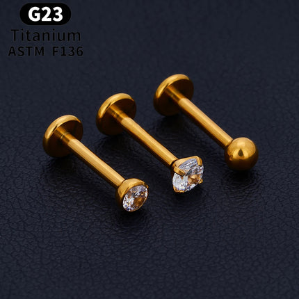 10PCS ASTM F136 G23 Titanium Piercing Labret Lip Ring Stud Earring CZ Ear Tragus Cartilage Helix Daith Pierc Jewelry 16/18/20g