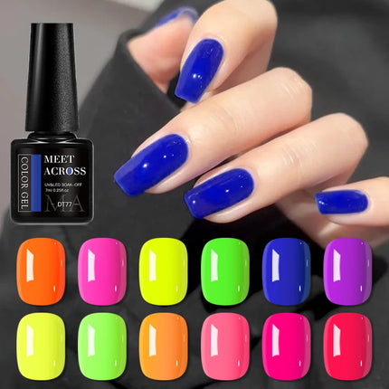 7ml MEET ACROSS Fluorescent Color Nail Gel Polish Are Suitable For Fashionable Nail Art Spring And Summer Gel Valentine'S Day