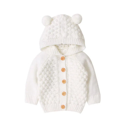 0-24months Baby Boys And Girls Solid Color Sweater Coat Long Sleeve Thermal Hooded Knitted Sweater For Infant