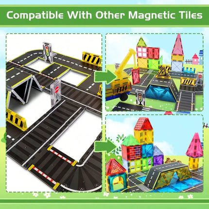 Magnetic Building Blocks, Magnetic Toy, Transportation-Themed Road Planning Architect, Durable Abs Structure, with Race Track and