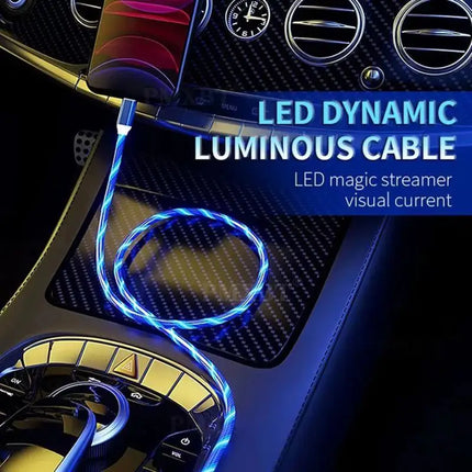 Metal Streamer & Glowing LED Charger Cables - Fast Charging for iPhone,Huawei,Xiaomi,Samsung.Type C & Lightning Options