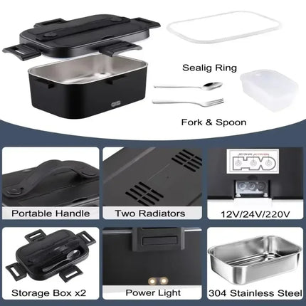 1.8L Electric Lunch Box Water Free Heating Bento Box Portable Rice Cooker Thermostatic Heating Food Warmer for Car Truck Office