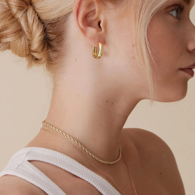 14K Gold Plated Sterling Silver Post Small Chunky Hoops Earrings | Thick Lightweight Gold Hoop Earrings for Women Retro style