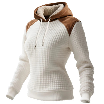 3XL Women's Color Block Quilted Hoodie Sportswear Outdoor Daily Streetwear Pullover Sweatshirt White
