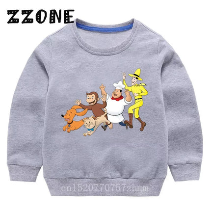 Kids Curious George Monkey Cute Cartoon Sweatshirts Children's Hoodies Baby Cotton Pullover Tops Girl Boy Autumn Clothes,KYT5266