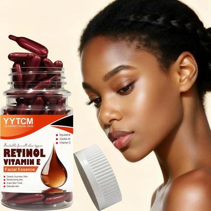 Retinol Vitamin E Deep Moisturizing Capsule Essence, Hydrates, Firms, and Smooths Skin, Contains Plant-Based Squalane, Vitamin C, Deep Hydration and Brightening Skin Essence (0.4Gx90 Capsules)/Bottle-1 Bottle